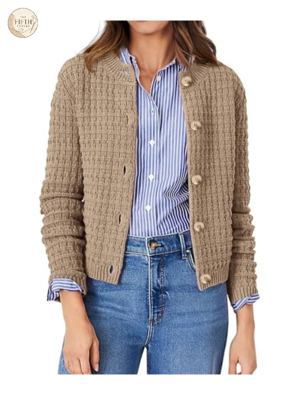 Women's Cotton Open Front Button Up Long Sleeve Knit Cardigan Sweater